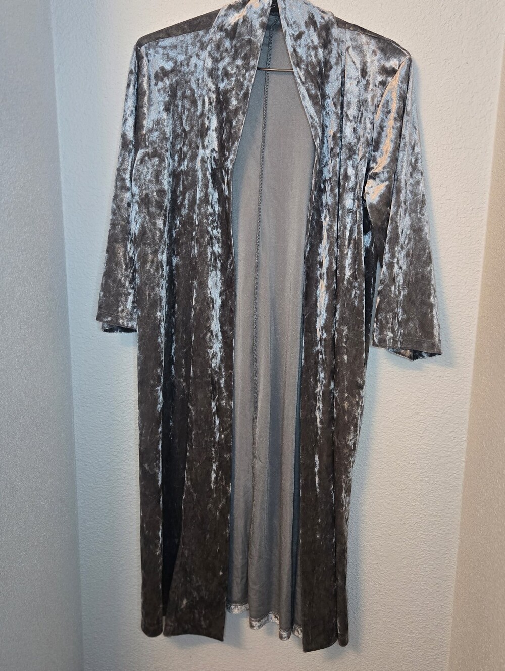Forever 21 Grey Crushed Velvet Open Front Kimono Duster Size Small